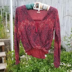 Faux Wrap Bohemian Peasant Crop Tunic Animal Print